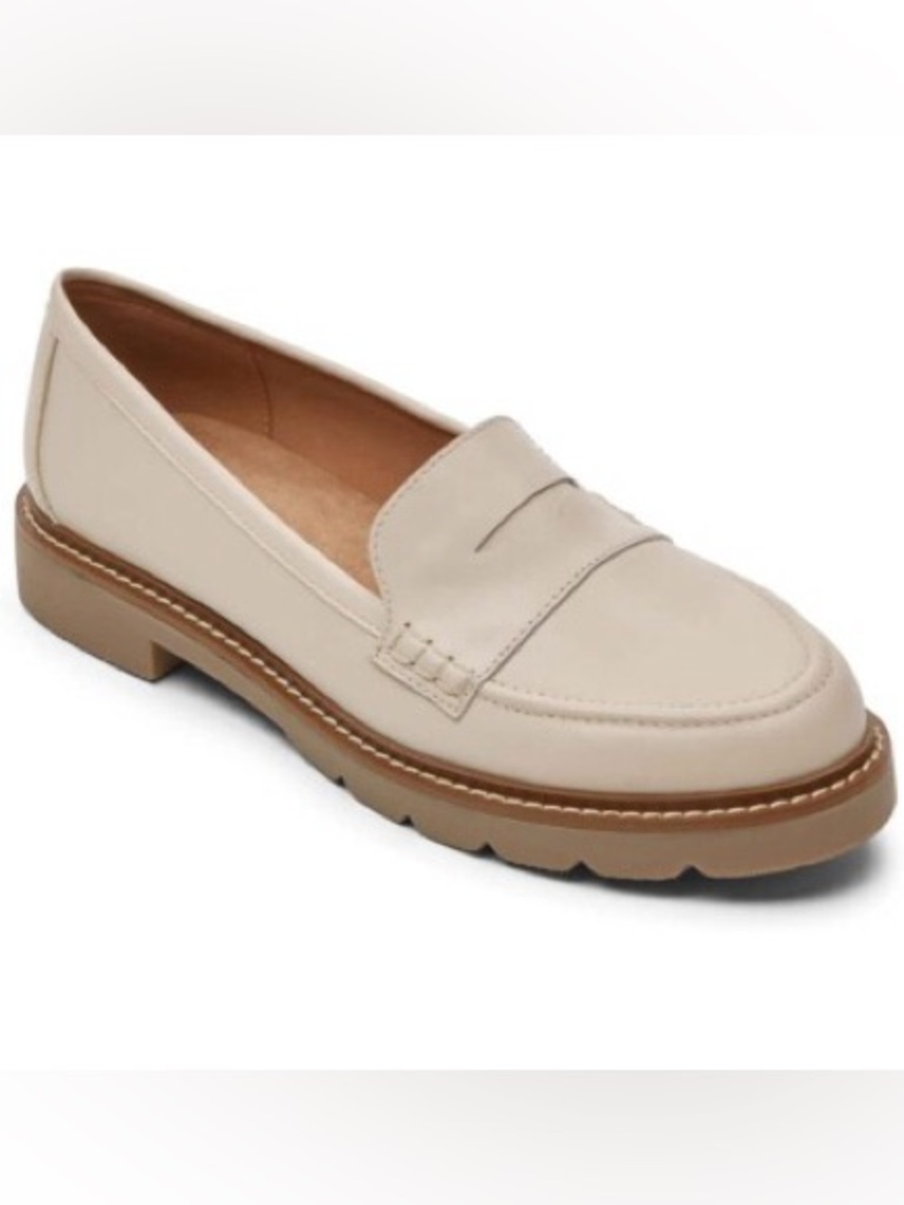 Rockport Cream Kacey Penny Loafer with Tan Lug Sole